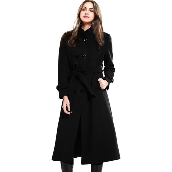 Escalier Women's Wool Trench Coat Winter Double-Breasted Jacket with Belts
